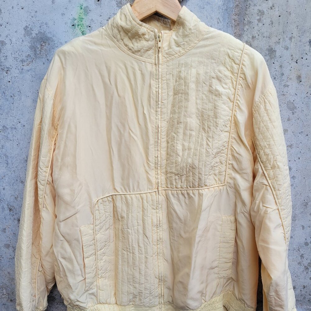 Hunt Club Pastel Yellow Silk Bomber Jacket VTG M Pastel Spring Layer Jacket